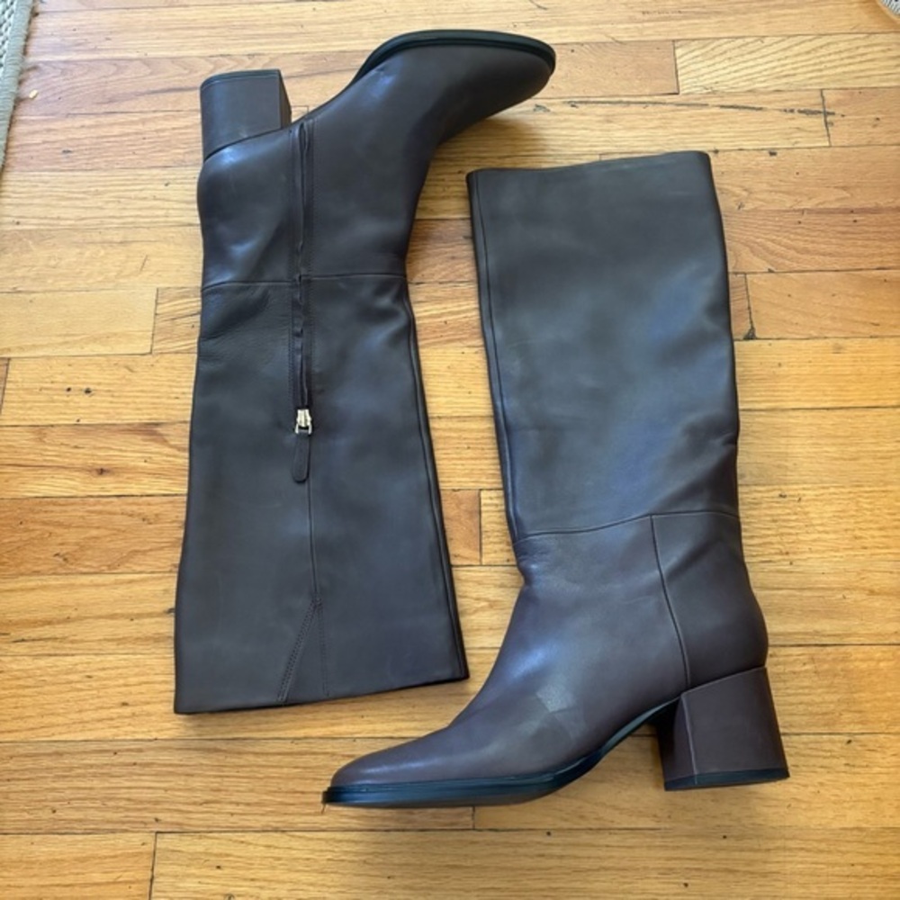 Nordstrom Brand Brown Leather Block Heel Boots Size 11
